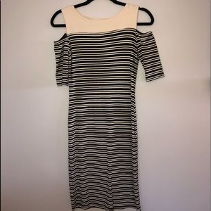 Cold Shoulder Midi Striped Dress